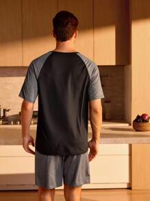 Manfinity Underwear&Sleepwear Basics Men Colourblock Raglan Sleeve Tee & Shorts PJ Set - Multicolor - View 2
