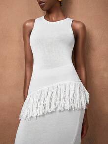 Zivah Bộ áo len hai mảnh thanh lịch, không tay, viền bất đối xứng, màu trắng, đơn giản, thanh lịch dành cho người đi làm mùa hè và thu 2025, thích hợp mặc đi làm hàng ngày, thanh lịch, dự tiệc, ăn tối, lễ hội, đi chơi, du lịch, nghỉ mát, tốt nghiệp-B - trắng - Xem 6