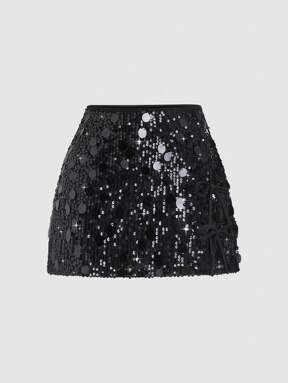 Sweetra Falda elegante con lentejuelas de dos tonos para mujer