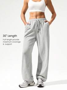 GLOWMODE 日常毛圈布双向穿着可调节抽绳腰带阔腿慢跑运动裤带侧袋日常休闲装 - 淺灰色 - 查看 5