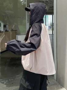 DAZY Women's Contrast Color Hooded Loose Street Style Casual Jacket,Fall Women Clothes - Grey - View 4