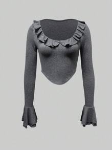 1 件女式纯色长袖 T 恤，休闲时尚基本款上衣，适合日常穿着