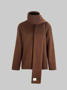 Sudadera holgada de unicolor simple de otoño e invierno - Café integral - Ver 1