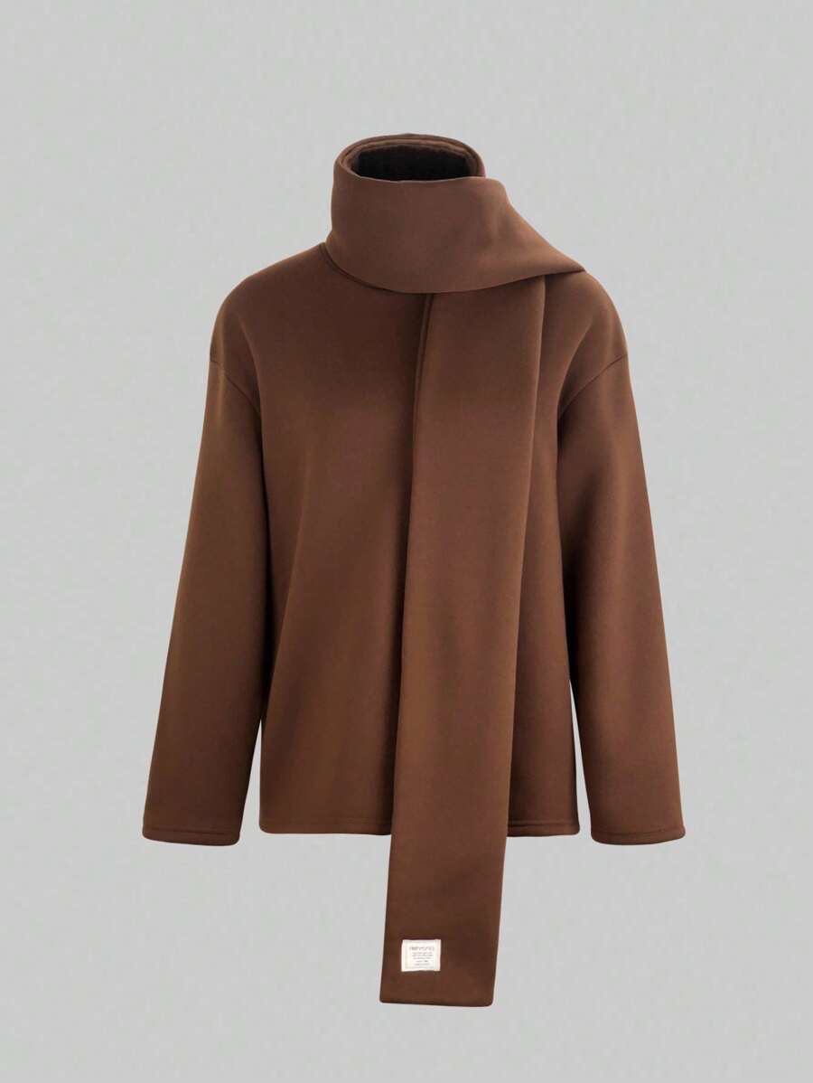 Sudadera holgada de unicolor simple de otoño e invierno - Café integral - Ver 1