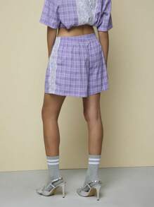 COUREZ Boxer Check Short With Lace Detail /Y2K Vacation Outfits Women Women Summer Clothes Going Out Outfits Cute - Mauve Purple - View 5