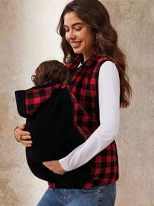 Boho Mama Maternity Plaid Zipper Front Sleeveless 3-In-1 Jacket  Fall Clothes Boho Maternity Fall Winter Clothes - Red - View 2