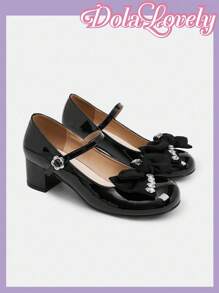 Dola Lovely 女士时尚白色甜美洛丽塔风格优雅高跟鞋，可爱 - 黑色 - 查看 6