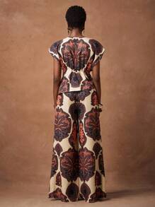 Zivah 2025 Summer Fashion Casual Elegant Vacation Daily Date Birthday Party Commuter Loose Feel European And American Retro Deep V Neck Sexy Sleeve Raglan Sleeve Waist Bow Top + Wide Leg Pants Ultra-Long Pa African Print Jumpsuit Boho Jumpsuit Resort Outfits For Women Resort Wear