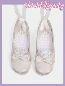 Dola Lovely Women's Apricot Cute Round Toe Flat Shoes With Lace Bowknot, Low Vamp Lolita Style, Romantic Gift Suitable For Party, Christmas, Halloween And Other Occasions