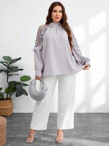 Modelyn Ruffle Lace Shoulder Revealing Sexy Women Luxury Celebrity Fashion Plus Size Blouse Fall Cloth For Women