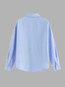 SHEIN Teen Girl Comfortable Simple Loose Contrast Elastic Waist Stripe Printed Wide-Leg Pants White Tube Top Blue Stripe Cropped Long Sleeve Shirt 3 Pieces Set - Blue and White - View 12