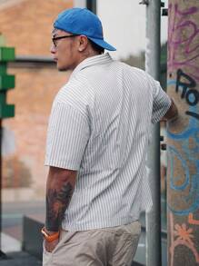 DAZY Summer Striped Multi-Color Letter Print Short Sleeve Shirt For Men - Multicolor - View 2