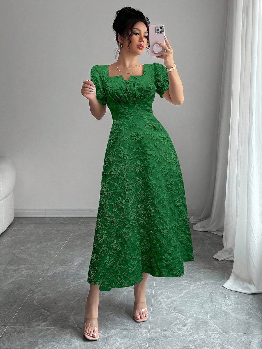 Rafferiza 女士花卉提花泡泡袖连衣裙