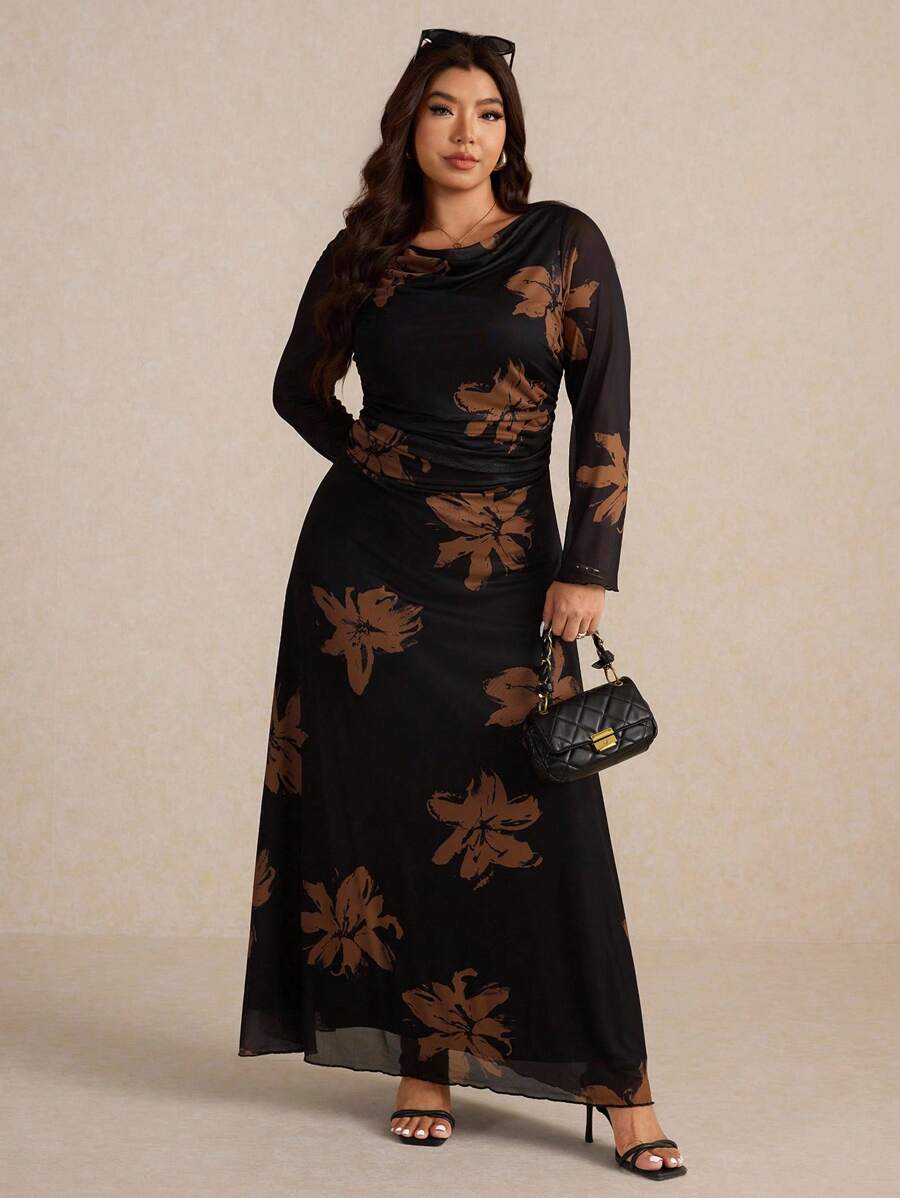 Elaquor Plus Size Women Hooded Tie-Dye Print Long Dress, Fashionable Casual Elegant Loose Dress, Soft Mesh Fabric With High Elasticity, Spring/Summer New,Fall Clothes For Women