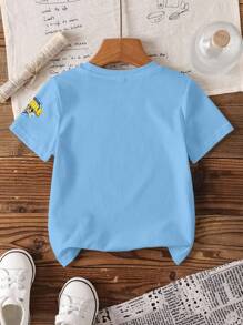 Rubble X SHEIN Young Boy Cartoon Pattern Blue Crew Neck Short Sleeve T-Shirt - White - View 2