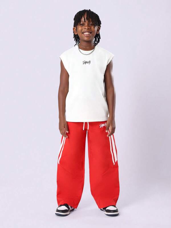SUMWON Ensemble coordonné de sport, débardeur, pantalon de survêtement sans manches, tenue d'été décontractée, tenue d'entraînement, performance, bande latérale, actif, jeunesse, adolescents, streetwear