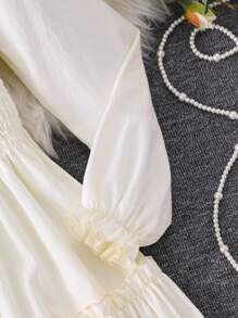 SHEIN Tween Girls Solid Square Collar Puff Sleeve Shirred Waist Flounced Hem A-Line Dress, Elegant & Sweet French Style,Back To School Clothes Fall Winter