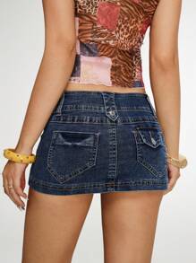 Jeanoix Women's Sexy Fitted Mini Denim Skirt For Y2k Low Rise Denim Skirt - Medium Wash - View 2