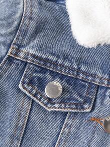 SHEIN Playful Pals Newborn Baby Boy Washed Casual Loose All-Match Denim Jacket & Coat, Turndown Collar, Lamb Wool Lining, Comfortable & Warm, Minimalist & Fashionable, Suitable For Autumn/Winter Fall