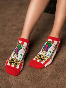 HARRY POTTER X SHEIN 5 Pairs Gift Box Packaging Soft & Breathable Moisture-Wicking Casual Women Ankle Socks WithBertie Bott's Every Flavor Beans Fashionable And Cute Pink Short Socks Reinforced Toe & Heel For Durabiliy All Season All-Match,Christmas
