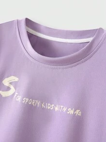 JNSQ 返校青少年男孩休闲圆领趣味字母印花宽松 T 恤，适合日常穿着、户外活动、度假、街头服饰、派对和休闲