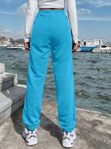 EURMUSE Women's Casual Solid Color Drawstring Sweatpants - Mint Blue - View 2