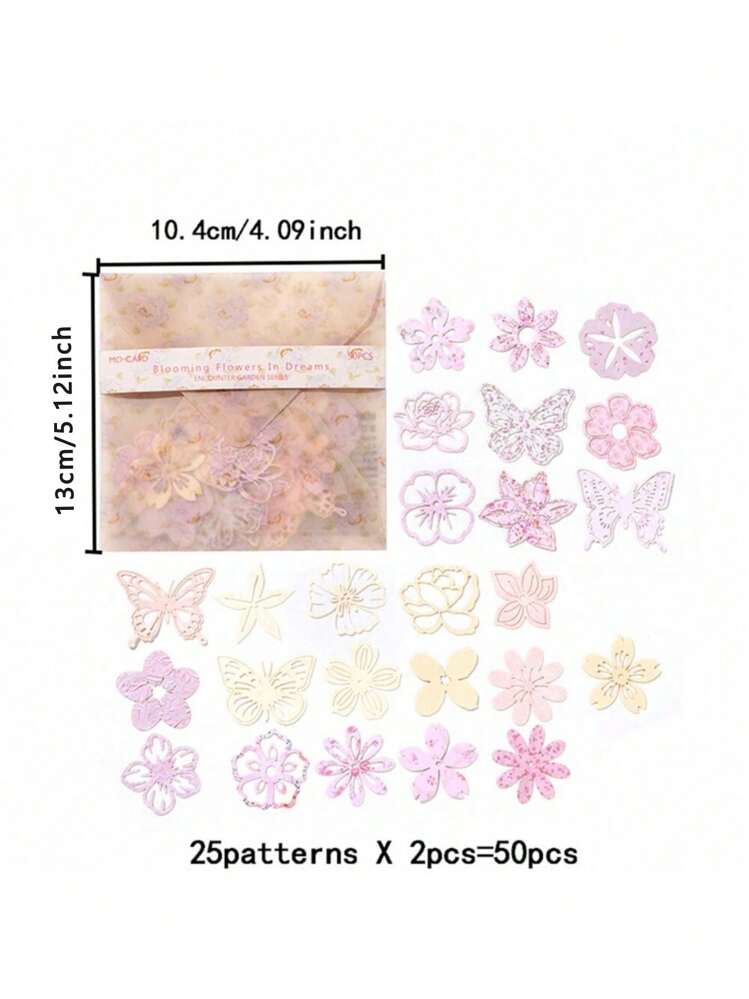 1 paquete/50 hojas de papel retro para scrapbooking con diseño de flor hueca, para decoración DIY, planificación de revistas y vuelta al cole - Multicolor - Añade 2