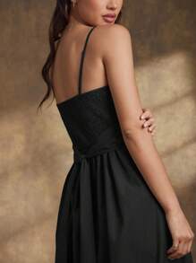 WESTFADE 春季府绸斜领蝴蝶结后背西部无袖可爱阔腿实用连体裤夏季海滩度假装 - 黑色 - 查看 4