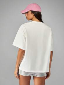 Missguided x Playboy Camiseta holgada con estampado gráfico de conejo del año, de algodón, cómoda y casual, para usar en primavera y verano, prenda básica, ropa de estar por casa, camiseta con mensaje, moda urbana