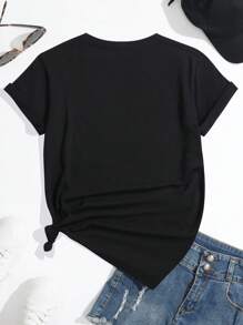 SHEIN 女士休闲大象印花圆领T恤，夏季 - 黑色 - 查看 2