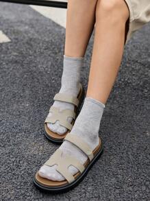 HighSole Women's Summer 2025 New Arrivals Hook And Loop Thick Bottom Casual Beach Slides Sandals - Apricot - View 4