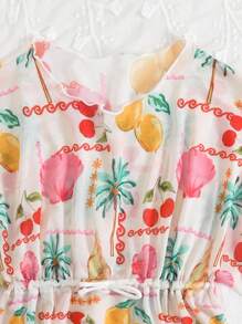 Young Girl Random Print Vacation Style Cover-Up Cover Up