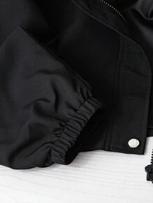 Regalyn Plus Size Women's Solid Color Casual Sport Hooded Short Jacket, Water-Resistant, New 2025 Autumn Collection, Suitable For Outdoor And Sports Winter Fall