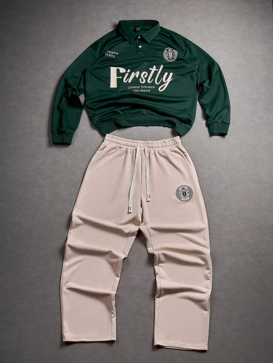 Aesthetic Post 男士字母印花运动衫和裤子两件套，男士两件套运动裤，男士慢跑套装，休闲两件套男士，秋季服装 - 彩色 - 查看 1