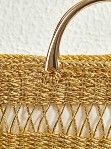 SHECARRY 时尚简约假日编织大容量女士手提包 - 金色 - 查看 6