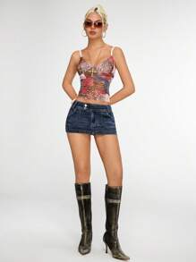 Jeanoix Women's Sexy Fitted Mini Denim Skirt For Y2k Low Rise Denim Skirt - Medium Wash - View 3