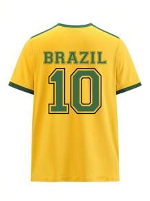 Manfinity Dauomo Men's Brazil 10 Numeral & Letter Print Striped T-Shirt - Yellow - View 4