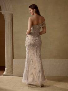 MOTF Soiréza FLORAL EMBROIDERED SPLIT THIGH FORMAL DRESS - Apricot - View 2