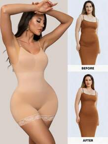 SHEIN 1pc Seamless Body Shaper For Women With Waist Trainer, Tummy Control, Butt Lifter, Backless, Square Collar, Bodysuit