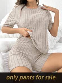 SHEIN Solid Color Ribbed Slim-Fit Women Lounge Shorts Ribbed Biker Shorts Ribbed Lounge Shorts Women Lounge Shorts Knit Biker Shorts Knit Lounge Shorts Soft Lounge Shorts - Apricot - View 6