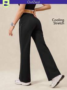 OutZeal Women Cool Touch Stretch Zipper Pocket Flared Black Sports Pants Daily Casual Fall Summer - Black - View 1