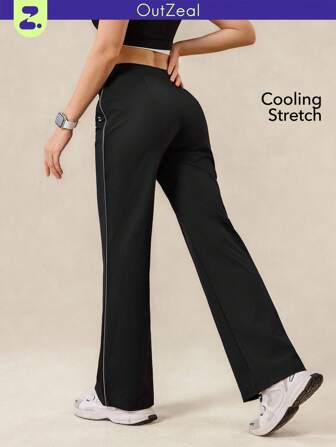 OutZeal Pantalon de sport noir évasé avec poche zippée stretch, frais au toucher, pour un usage quotidien et décontracté en automne et en été