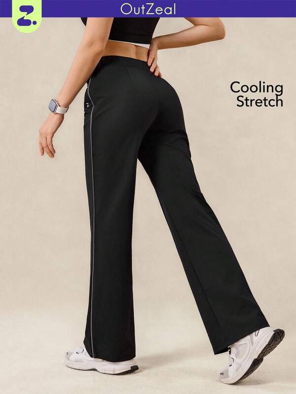 OutZeal Pantalones deportivos negros con bolsillo con cremallera, efecto fresco y elástico, para uso diario y casual en otoño y verano