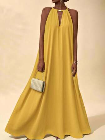 Vesra Women's Sleeveless Halter Neck Dress For Summer Maxi Vacation Beach Outfit