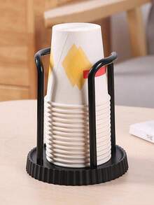 SHEIN 1/2PCS Disposable Paper Cup Holder & Dispenser – Countertop Organizer For Coffee, Tea, Mouthwash Cups | Multifunctional Storage Rack For Kitchen, Bathroom, Living Room | Space-Saving Cup Extractor, Durable Beige/Black Household Supplies - Multicolor - View 6