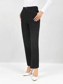 Miaspire Spring Black Slant Pockets Cropped Suit Pants - Black - View 4