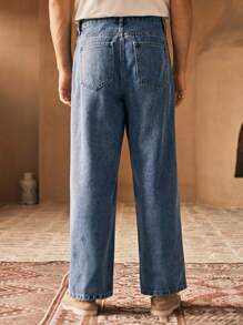 Manfinity VCAY Jeans rectos de cintura media con estampado floral simple y tejido casual para hombres - Azul - Ver 2