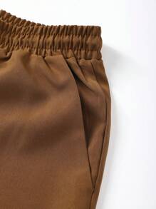 Manfinity Swimmode 2pcs Men's Plant Print Shirt & Solid Color Shorts Beach Outfit - Brown - View 7