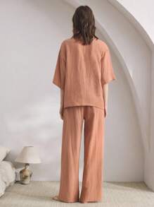 Ocili Bộ đồ ngủ cotton thường ngày dành cho nữ có cổ, trang phục - Rỉ Nâu - Xem 2