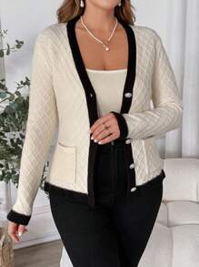 SHEIN Clasi 大码女式拼色针织开衫